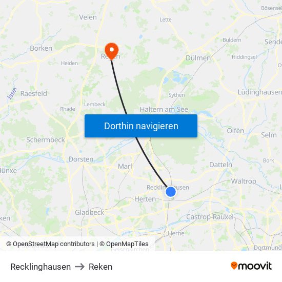 Recklinghausen to Reken map