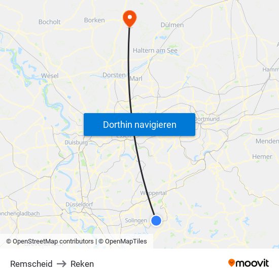 Remscheid to Reken map