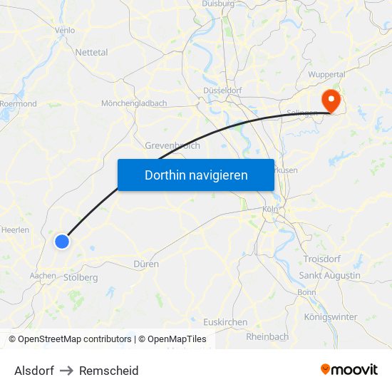 Alsdorf to Remscheid map