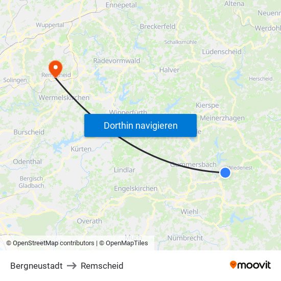 Bergneustadt to Remscheid map