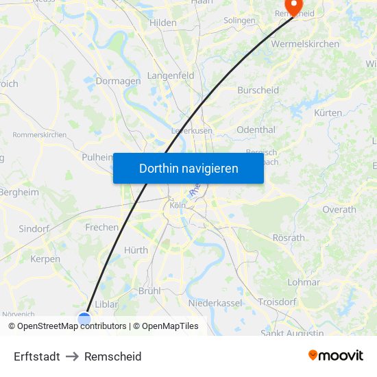Erftstadt to Remscheid map
