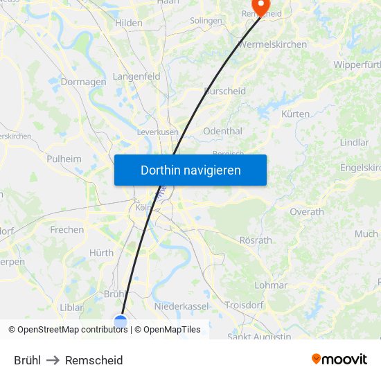 Brühl to Remscheid map