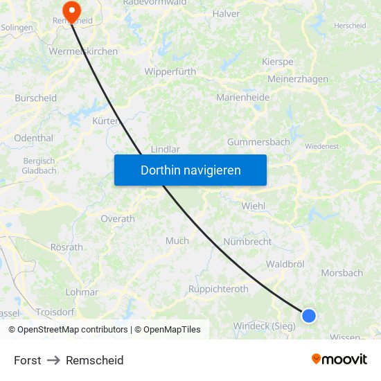 Forst to Remscheid map