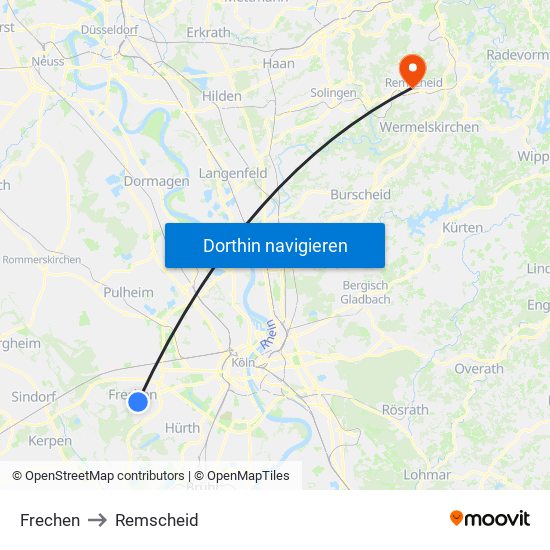 Frechen to Remscheid map