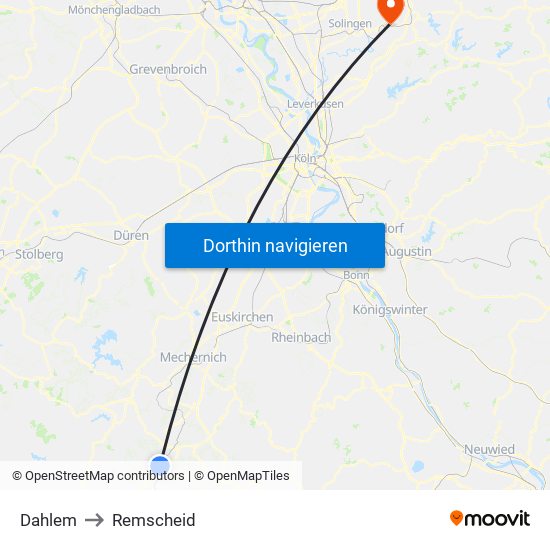 Dahlem to Remscheid map
