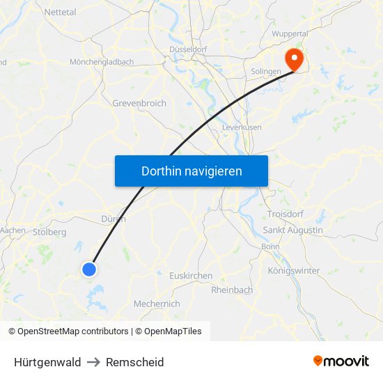Hürtgenwald to Remscheid map