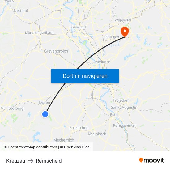 Kreuzau to Remscheid map