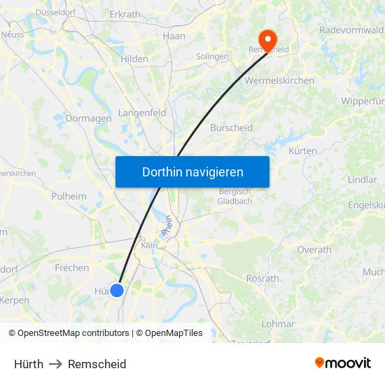 Hürth to Remscheid map