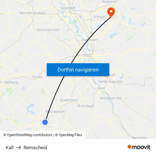 Kall to Remscheid map