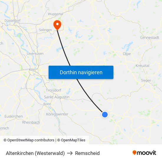 Altenkirchen (Westerwald) to Remscheid map