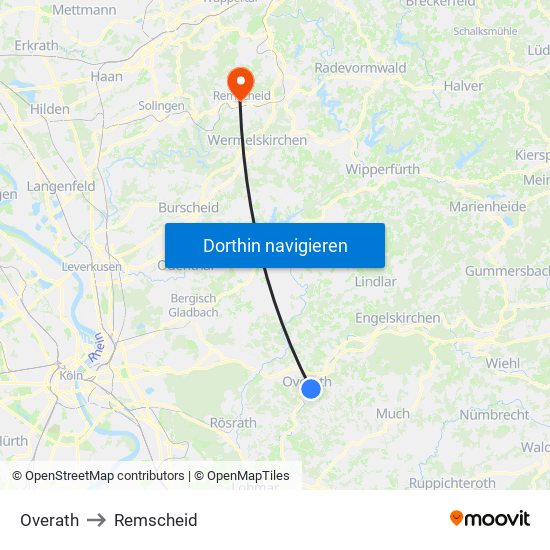 Overath to Remscheid map