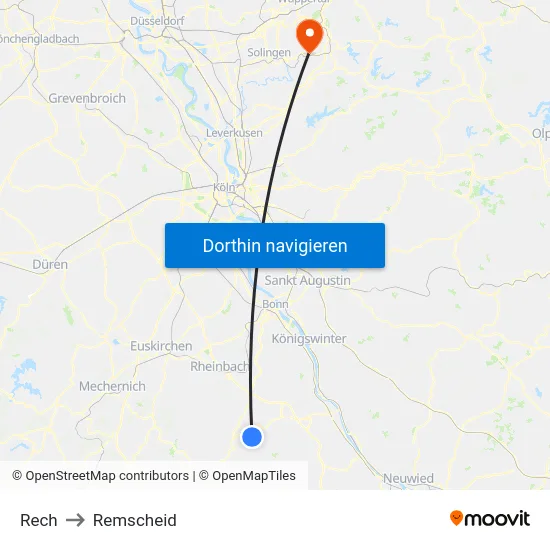 Rech to Remscheid map