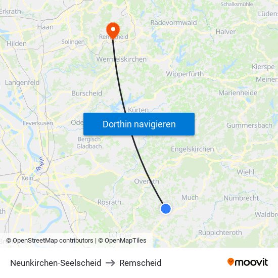 Neunkirchen-Seelscheid to Remscheid map