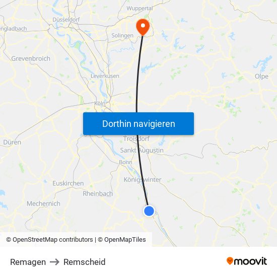 Remagen to Remscheid map