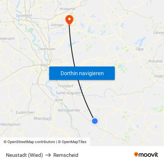 Neustadt (Wied) to Remscheid map