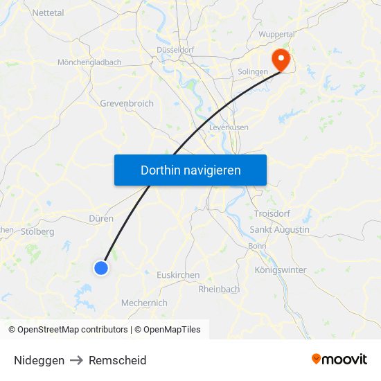 Nideggen to Remscheid map