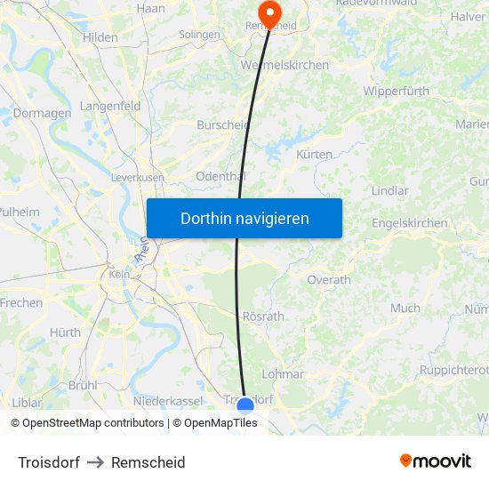 Troisdorf to Remscheid map