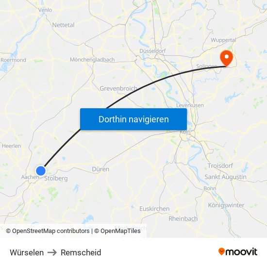 Würselen to Remscheid map