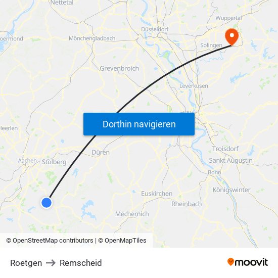 Roetgen to Remscheid map