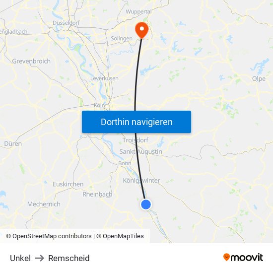 Unkel to Remscheid map