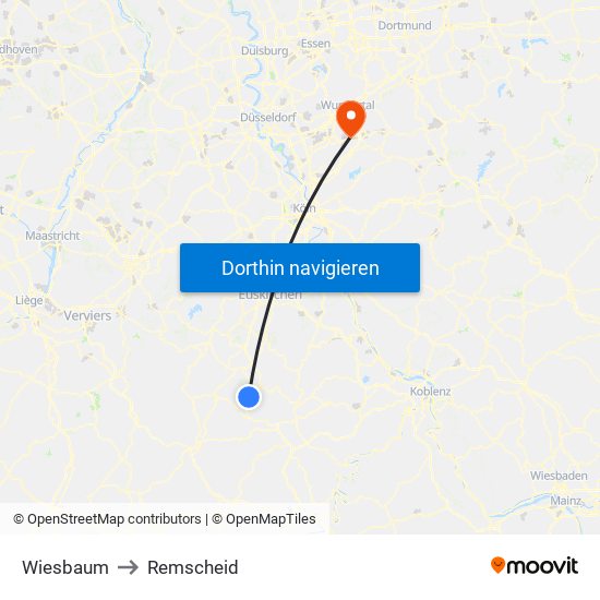 Wiesbaum to Remscheid map