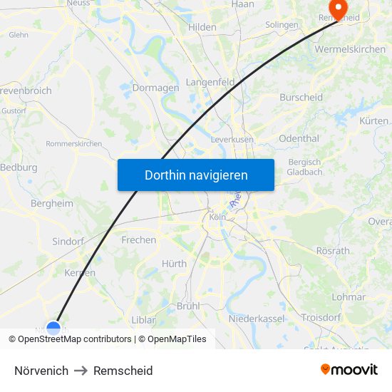 Nörvenich to Remscheid map