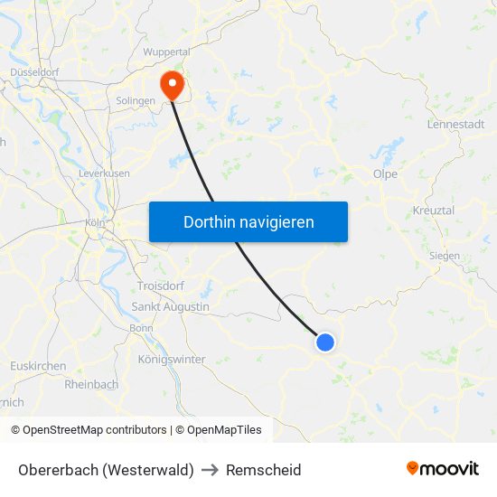 Obererbach (Westerwald) to Remscheid map