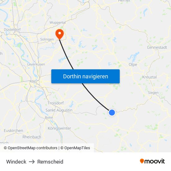 Windeck to Remscheid map