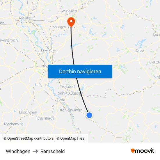Windhagen to Remscheid map