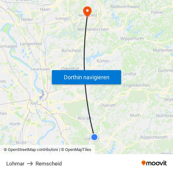 Lohmar to Remscheid map