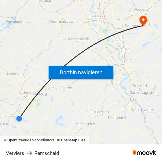 Verviers to Remscheid map