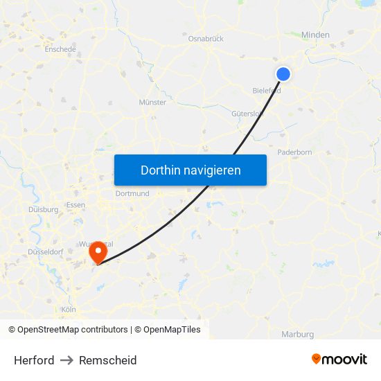 Herford to Remscheid map