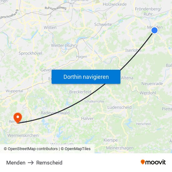 Menden to Remscheid map