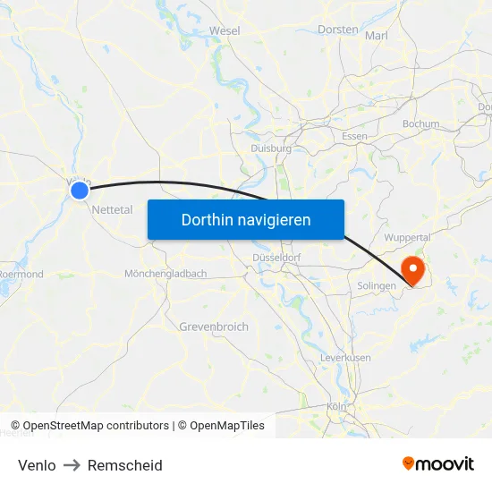 Venlo to Remscheid map