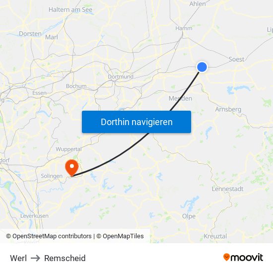 Werl to Remscheid map