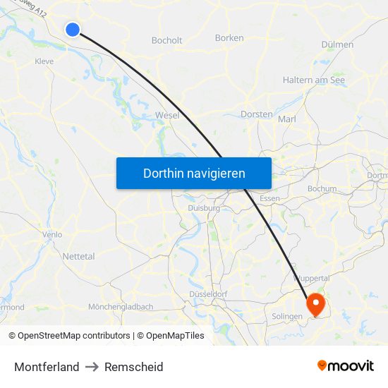 Montferland to Remscheid map