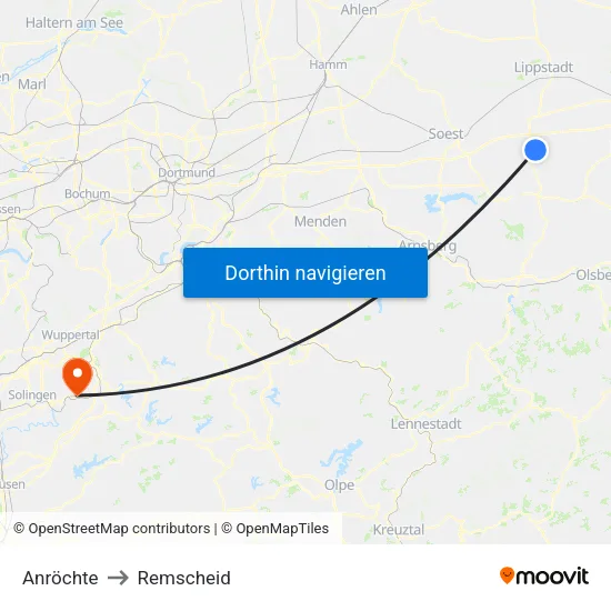 Anröchte to Remscheid map