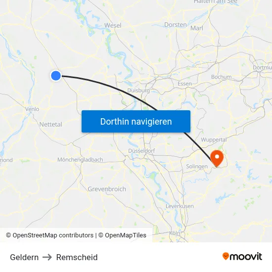 Geldern to Remscheid map