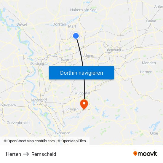 Herten to Remscheid map