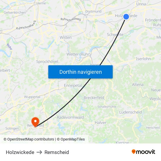 Holzwickede to Remscheid map