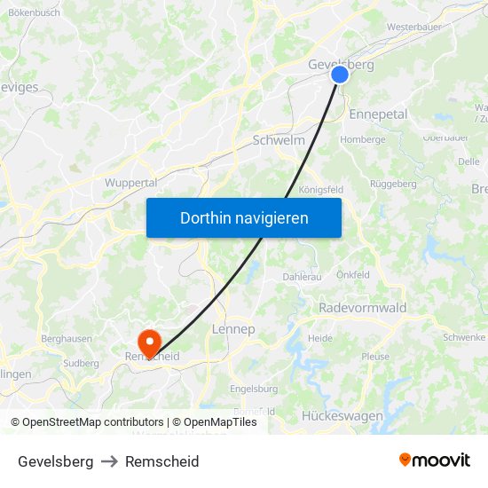 Gevelsberg to Remscheid map