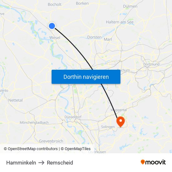 Hamminkeln to Remscheid map