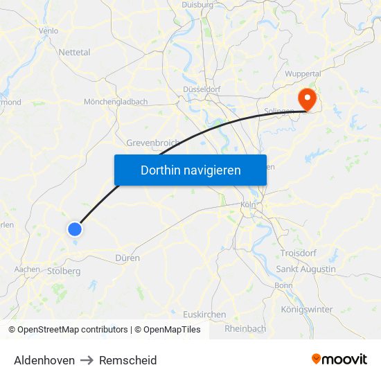 Aldenhoven to Remscheid map