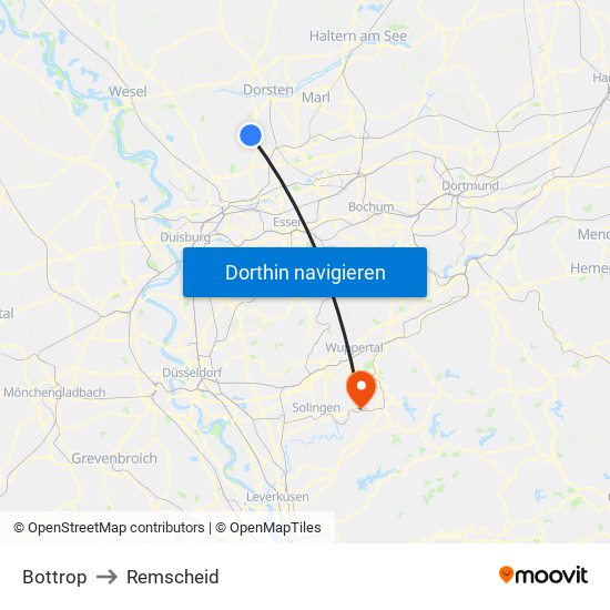 Bottrop to Remscheid map