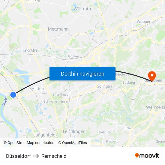 Düsseldorf to Remscheid map