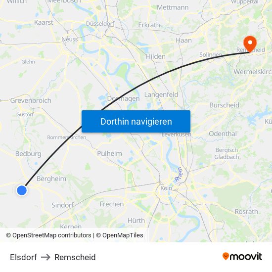 Elsdorf to Remscheid map