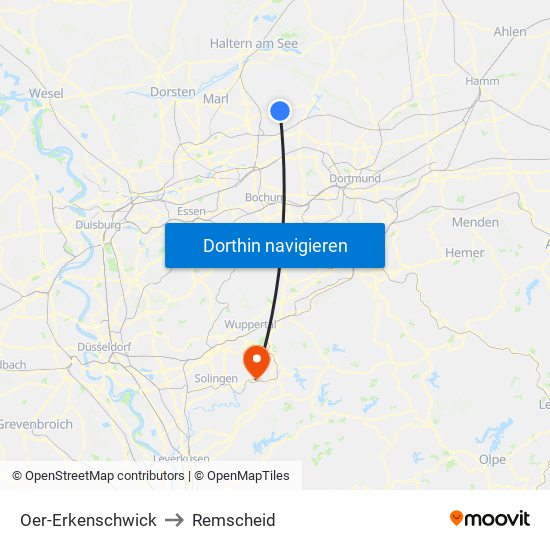 Oer-Erkenschwick to Remscheid map