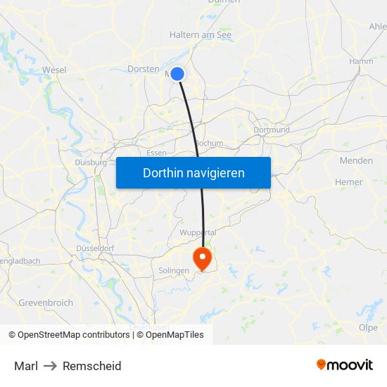 Marl to Remscheid map