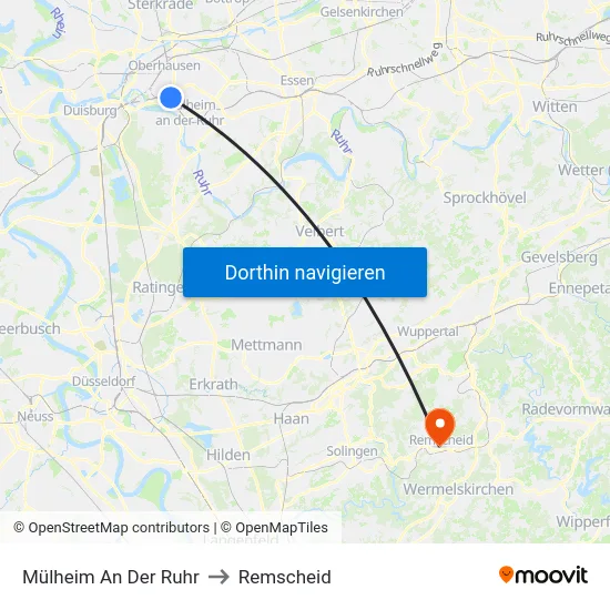 Mülheim An Der Ruhr to Remscheid map