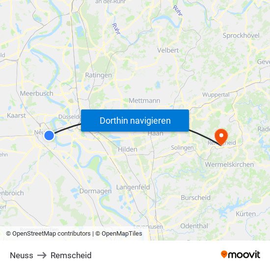 Neuss to Remscheid map